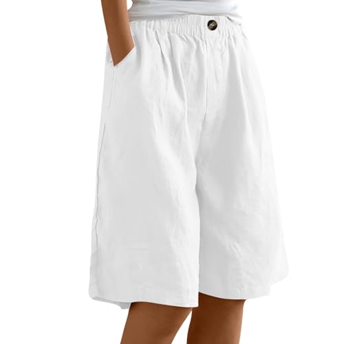 Sporthose Damen Kurz Mit Tasche Knielange Hosen Casual Caprihose Damen Weite Stoffhose Damen Sommer Leicht Hotpants Damen Musselin Hose Mit Gummizug Plissee Hose Jogginghose Damen Kurz Tennishose von FUPODD