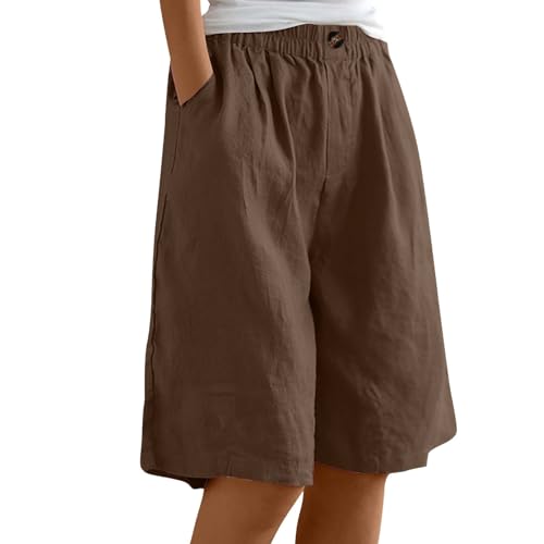Sporthose Damen Kurz Mit Tasche Knielange Hosen Casual Caprihose Damen Weite Stoffhose Damen Sommer Leicht Hotpants Damen Musselin Hose Mit Gummizug Plissee Hose Jogginghose Damen Kurz Tennishose von FUPODD