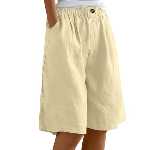 Sporthose Damen Kurz Mit Tasche Knielange Hosen Casual Caprihose Damen Weite Stoffhose Damen Sommer Leicht Hotpants Damen Musselin Hose Mit Gummizug Plissee Hose Jogginghose Damen Kurz Tennishose von FUPODD