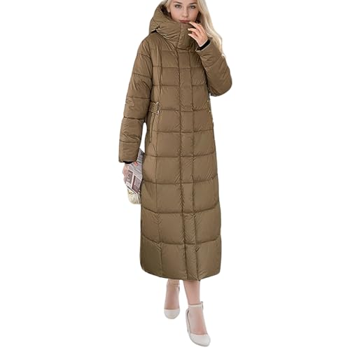Steppmantel Damen Lang Winter Verdickte Daunenmantel Mit Kapuze Winterjacke Warm Daunenjacke Zipper Puffer Jacke Frauen Wintermantel Outdoor Langmantel Winddicht Steppjacke Mit Taschen von FUPODD