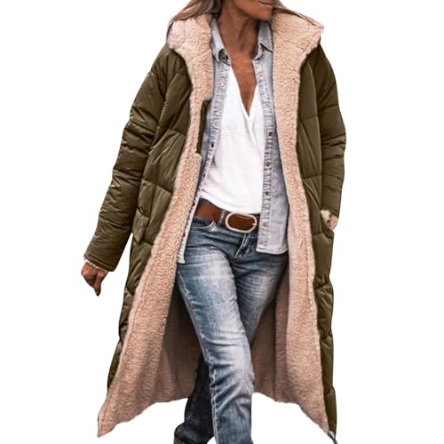 Steppmantel Damen Lang Winter Verdickte Daunenmantel Mit Kapuze Winterjacke Warm Gefüttert Daunenjacke Zipper Puffer Jacke Frauen Casual Wintermantel Outdoor Winddicht Steppjacke Mit Taschen von FUPODD