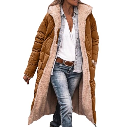 Steppmantel Damen Lang Winter Verdickte Daunenmantel Mit Kapuze Winterjacke Warm Gefüttert Daunenjacke Zipper Puffer Jacke Frauen Casual Wintermantel Outdoor Winddicht Steppjacke Mit Taschen von FUPODD