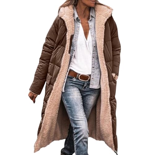 Steppmantel Damen Lang Winter Verdickte Daunenmantel Mit Kapuze Winterjacke Warm Gefüttert Daunenjacke Zipper Puffer Jacke Frauen Casual Wintermantel Outdoor Winddicht Steppjacke Mit Taschen von FUPODD