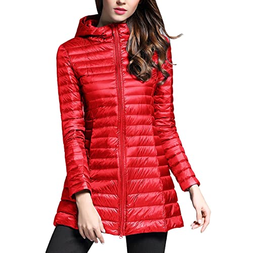 Steppmantel Damen Leicht Daunenmantel Damen Winter Winterjacke Damen Warm Wintermantel Damen Mittellang Daunenjacke Frauen Mit Kapuze Steppjacke Reissverschluss Coat Casual Funktionsparka von FUPODD