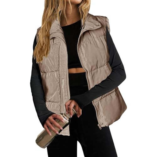 Steppweste Damen Kurz Daunenweste Elegant Steppweste Damen Leicht Daunenjacke Ärmellos Jacke Mit Reissverschluss Puffer Übergangsweste Dicke Warm Weste Stehkragen Westen Frauen Mit Taschen von FUPODD
