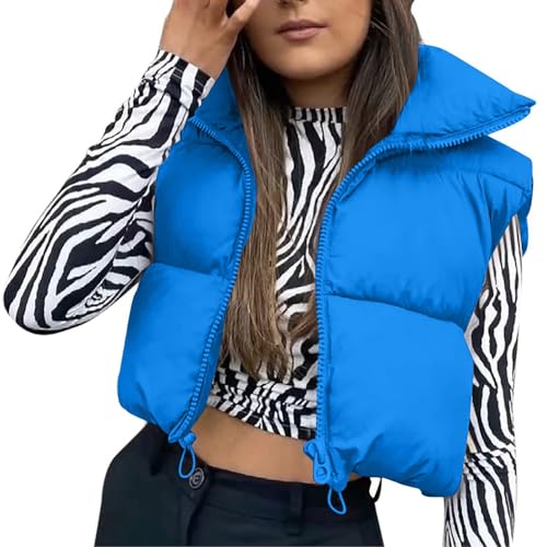 Steppweste Damen Kurz Reissverschluss Ärmellos Jacke Steppweste Frauen Leicht Westen Stehkragen Crop Weste Winterweste Pufferweste Warm Übergangsweste Outdoor Daunenweste Elegant Oberteile von FUPODD