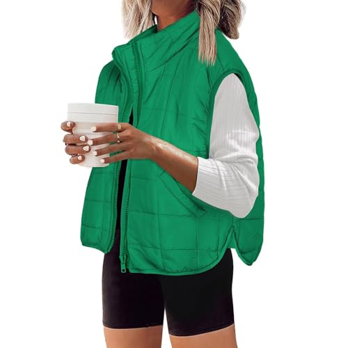Steppweste Damen Kurz Reissverschluss Daunenweste Elegant Steppweste Damen Leicht Mit Taschen Damen Weste Mit Stehkragen Puffer Weste Jacke Winter Warm Daunenmantel Frauen Ärmellos Westen von FUPODD