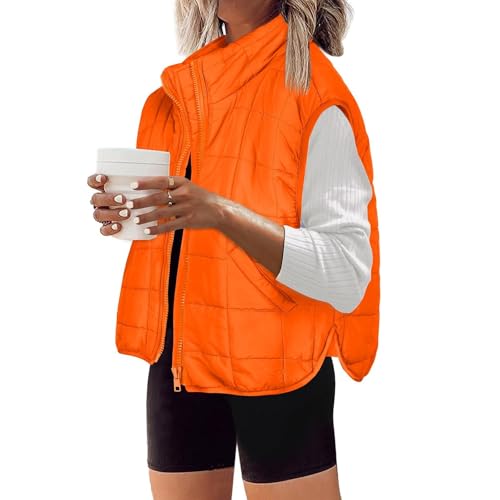 Steppweste Damen Kurz Reissverschluss Daunenweste Elegant Steppweste Damen Leicht Mit Taschen Damen Weste Mit Stehkragen Puffer Weste Jacke Winter Warm Daunenmantel Frauen Ärmellos Westen von FUPODD