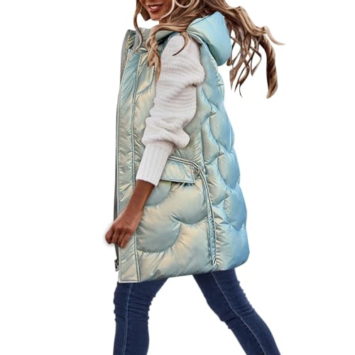 Steppweste Damen Lang Mit Kapuze Puff Weste Frauen Gesteppte Ärmellos Winterjacke Warm Westen Leichte Übergangsweste Casual Longweste Baumwolle Wattierte Jacke Wintermantel Oberbekleidung von FUPODD