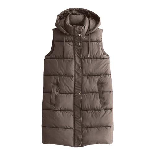 Steppweste Damen Lang Mit Kapuze Rollkragen Puffer Weste Zipper Casual Lange Steppweste Frauen Dicke Daunenweste Ärmellos Winterjacke Warm Gesteppt Übergangsweste Mit Taschen Longweste von FUPODD