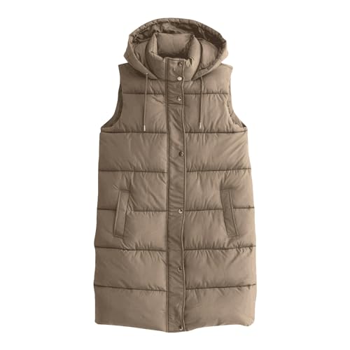 Steppweste Damen Lang Steppweste Damen Mit Kapuze Lange Steppweste Damen Winter Damen Weste Ärmellose Übergangsweste mit Taschen Daunenweste Warmer Daunenmantel Hooded Frauen Reissverschluss von FUPODD