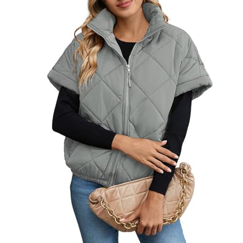 Steppweste Damen Leicht Winter Damen Weste Warm Elegant Westen Mit Reißverschluss Pufferweste Stehkragen Kurzarm Jacke Frauen Kurz Übergangsweste Gesteppt Winterweste Outdoor Daunenweste von FUPODD