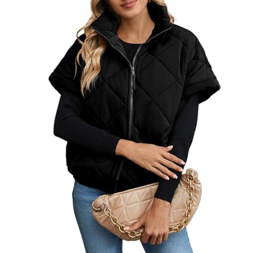 Steppweste Damen Leicht Winter Damen Weste Warm Elegant Westen Mit Reißverschluss Pufferweste Stehkragen Kurzarm Jacke Frauen Kurz Übergangsweste Gesteppt Winterweste Outdoor Daunenweste von FUPODD