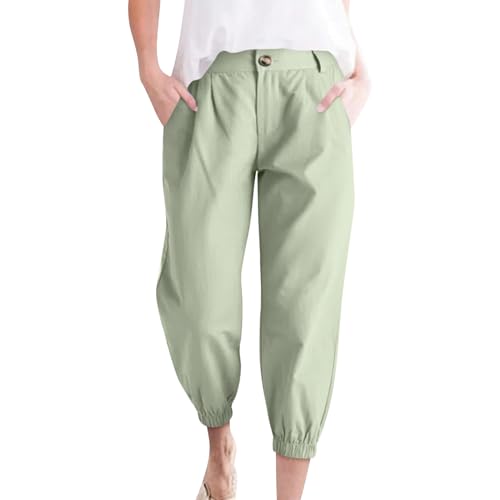 Stoffhose Damen Sommer Mit Taschen Schlupfhose Damen 7/8 Hosen Damen Sommerhosen Damen Leicht Und Luftig Musselin Hose Damen Mit Gummizug Plissee Hose Damen Cargohose Damen Baggy Freizeithose Damen von FUPODD