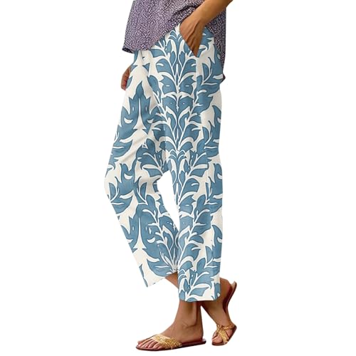 Strandhose Damen Freizeithose Damen Sommerhosen Damen Leicht Und Luftig Stoffhose Damen Mit Gummibund Musselin Hose Damen Mit Taschen Schlupfhose Damen Blumen Plissee Hose Damen Lockere Hosen Damen von FUPODD