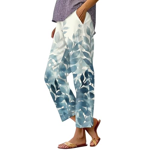 Strandhose Damen Freizeithose Damen Sommerhosen Damen Leicht Und Luftig Stoffhose Damen Mit Gummibund Musselin Hose Damen Mit Taschen Schlupfhose Damen Blumen Plissee Hose Damen Lockere Hosen Damen von FUPODD