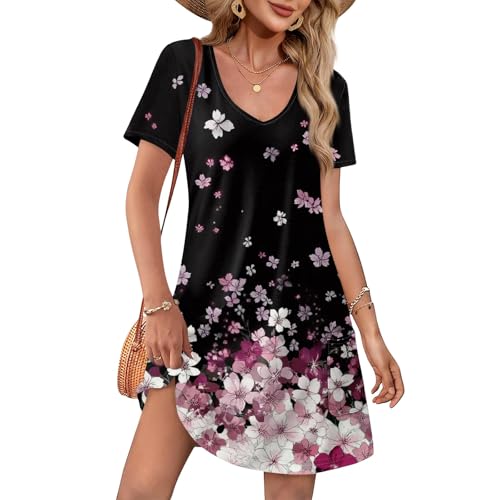 Strandkleid Damen Große Größen Sportbekleidung Blusenkleid Sommer Boho-Kleid A Linien Sommerkleid Damen Leicht Und Luftig Strandkleider T Shirt Kleid Schwangerschaftskleid Mit Hose Drunter von FUPODD