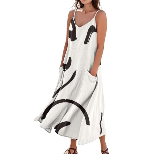 Strandkleid Damen Lang Tunika Kleid Sommer Stillkleid Elegant Damenkleider Sommer Vintage Kleider Elegant Pareos Und Strandkleider Schwarz Maxikleid A Linien Lange Sommerkleider Leichte von FUPODD