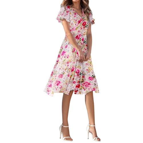 Strandkleid Damen Luftig Ärmel Kurz Sommerkleid Damen Elegant A Linien Kleid Tailliert Damenkleider Sommer Schwarzes Vintage Kleider Mit Ärmeln Shirtkleid Umstandskleid Weißes Hippie Kleidung von FUPODD