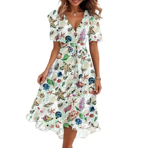 Strandkleid Damen Luftig Chiffonkleid Schnürung Italienische Kleider Mit Gürtel Sommerkleidung Elegant Sommerkleid Lang Strickkleid Multiway Kleid Infinity Schicke Sommerkleider Salbeigrün von FUPODD