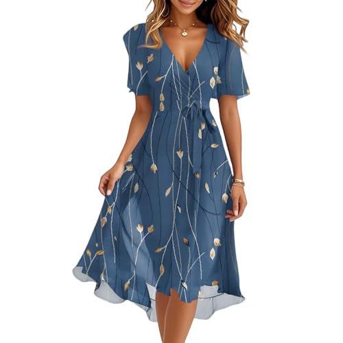 Strandkleid Damen Luftig Mit Gürtel Chiffonkleid Schnürung Sommerkleidung Elegant Sommerkleid Lang Strickkleid Multiway Kleid Italienische Kleider Infinity Schicke Sommerkleider Salbeigrün von FUPODD