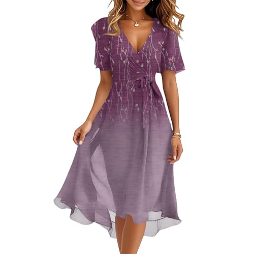 Strandkleid Damen Luftig Mit Gürtel Chiffonkleid Schnürung Sommerkleidung Elegant Sommerkleid Lang Strickkleid Multiway Kleid Italienische Kleider Infinity Schicke Sommerkleider Salbeigrün von FUPODD
