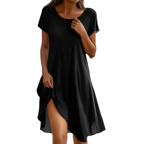 Strandkleid Damen Luftig Schicke Sommerkleider Luftige Blumenkleid Sommerkleid Große Größen Infinity Kleid Bohemian Tshirtkleid Knie Lange Rundhals Midikleider Hawaii Ibiza-Kleid Knielanges von FUPODD