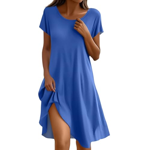 Strandkleid Damen Luftig Schicke Sommerkleider Luftige Blumenkleid Sommerkleid Große Größen Infinity Kleid Bohemian Tshirtkleid Knie Lange Rundhals Midikleider Hawaii Ibiza-Kleid Knielanges von FUPODD