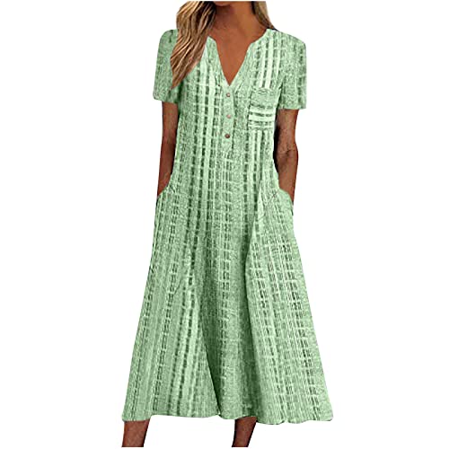 Strandkleid Damen Maxikleider Damen Sommer Maxi Mit Ärmeln Mit Taschen Kleid Mit Knopfleiste A-Linien Schwingen Blumen Blumenmuster Kleider Geblümt Elegantes Sommerkleid Bedruckt Leichtes von FUPODD