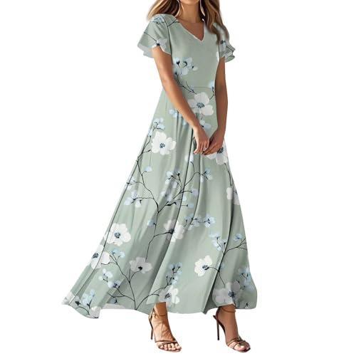 Strandkleid Damen Schwingen Sommerkleid Empire High Waist Kleider Blumen Blumenmuster Geblümtes Geblümt Geblümte Blumiges Blumige Sommerkleid Damen Lang Floral Florales Blümchen Gemustert von FUPODD