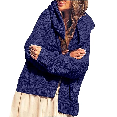 Strickjacke Damen Grobstrick Locker Pullover & Strickjacken Für Damen Mit Kapuze Winter Pullover Strick Cardigan Damen Elegant Dicke Strickmantel Frauen Casual Warme Strickpullover Einfarbig von FUPODD