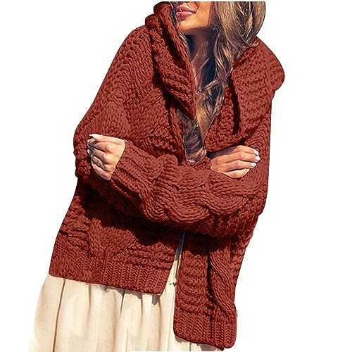 Strickjacke Damen Grobstrick Locker Pullover & Strickjacken Für Damen Mit Kapuze Winter Pullover Strick Cardigan Damen Elegant Dicke Strickmantel Frauen Casual Warme Strickpullover Einfarbig von FUPODD