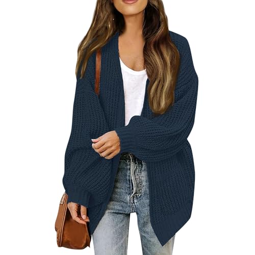 Strickjacke Damen Kurz Grobstrick Pullover & Strickjacken Für Damen Warm Oversize Grobstrickjacke Damen Dicke Open Front Cardigan Frauen Elegant Strickmantel Langarm Casual Laternenärmel von FUPODD