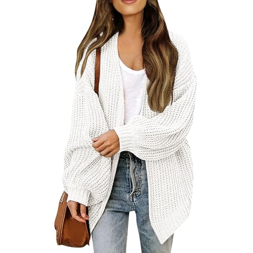 Strickjacke Damen Kurz Grobstrick Pullover & Strickjacken Für Damen Warm Oversize Grobstrickjacke Damen Dicke Open Front Cardigan Frauen Elegant Strickmantel Langarm Casual Laternenärmel von FUPODD
