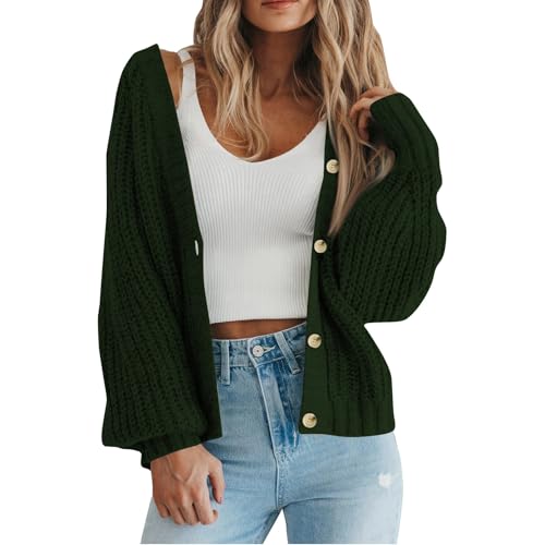 Strickjacke Damen Kurz Grobstrick Pullover & Strickjacken Für Damen Warm Oversize Grobstrickjacke Damen Dicke Open Front Cardigan Frauen Elegant Strickmantel Langarm Casual Laternenärmel von FUPODD
