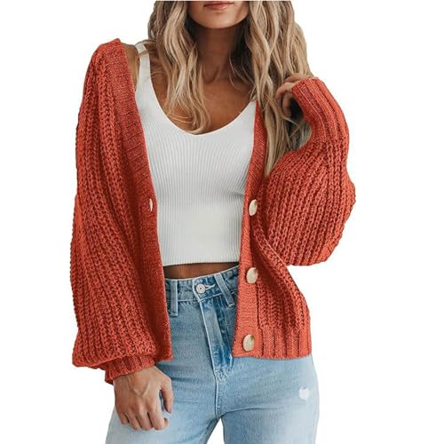 Strickjacke Damen Kurz Grobstrick Pullover & Strickjacken Für Damen Warm Oversize Grobstrickjacke Damen Dicke Open Front Cardigan Frauen Elegant Strickmantel Langarm Casual Laternenärmel von FUPODD
