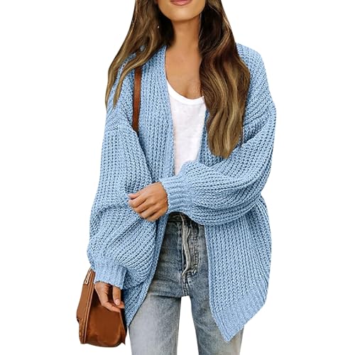 Strickjacke Damen Kurz Grobstrick Pullover & Strickjacken Für Damen Warm Oversize Grobstrickjacke Damen Dicke Open Front Cardigan Frauen Elegant Strickmantel Langarm Casual Laternenärmel von FUPODD