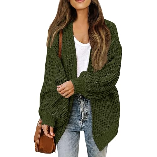 Strickjacke Damen Kurz Grobstrick Pullover & Strickjacken Für Damen Warm Oversize Grobstrickjacke Damen Dicke Open Front Cardigan Frauen Elegant Strickmantel Langarm Casual Laternenärmel von FUPODD