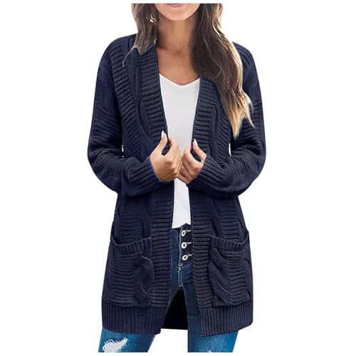Strickjacke Damen Lang Grobstrick Cardigan Frauen Langarm Casual Strickmantel Damen Jacke Warm Elegant Strickcardigan Zopfmuster Pullover Outerwear Longstrickjacke Open Front Sweater Winter von FUPODD