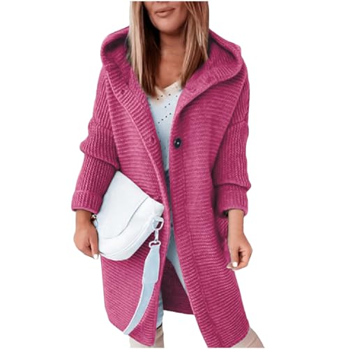 Strickjacke Damen Lang Mit Kapuze Pullover & Strickjacken Für Damen Winter Warme Strickmantel Damen Dicke Strickjacke Grobstrick Winterjacke Strick Cardigan Frauen Elegant Sweater Mit Knöpfen von FUPODD