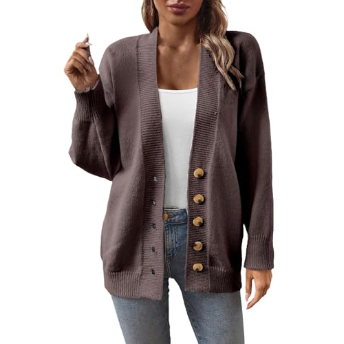 Strickjacke Damen Leichte Strickjacken Für Damen mit Taschen und Knöpfen Cardigan Elegant Strickpullover Langarm Casual Strickmantel Frauen Open Front Sweater Winter Schulterjacke Pullover von FUPODD