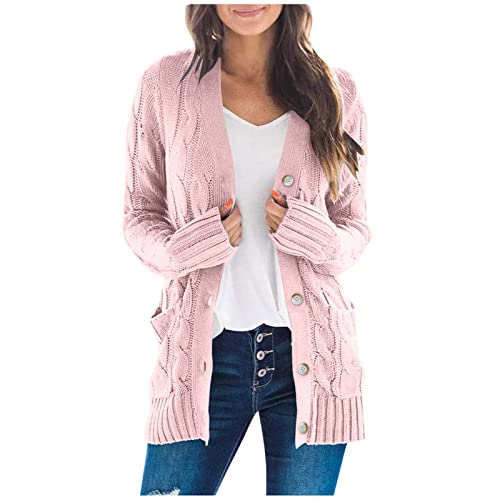 Strickjacke Damen Leichte Strickjacken Für Damen mit Taschen und Knöpfen Cardigan Elegant Strickpullover Langarm Casual Strickmantel Frauen Open Front Sweater Winter Schulterjacke Pullover von FUPODD