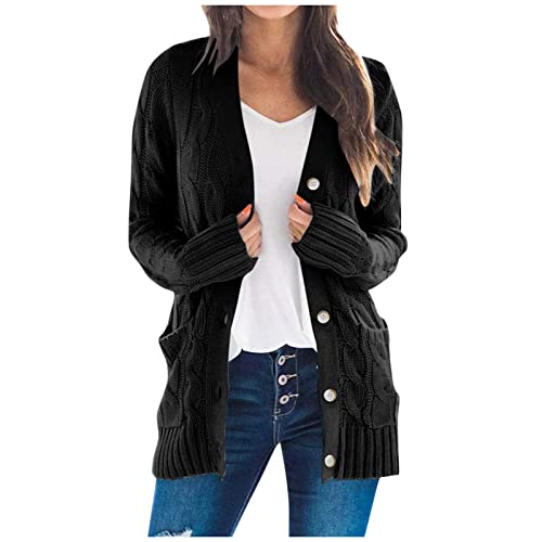 Strickjacke Damen Leichte Strickjacken Für Damen mit Taschen und Knöpfen Cardigan Elegant Strickpullover Langarm Casual Strickmantel Frauen Open Front Sweater Winter Schulterjacke Pullover von FUPODD