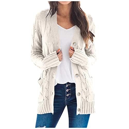 Strickjacke Damen Leichte Strickjacken Für Damen mit Taschen und Knöpfen Cardigan Elegant Strickpullover Langarm Casual Strickmantel Frauen Open Front Sweater Winter Schulterjacke Pullover von FUPODD