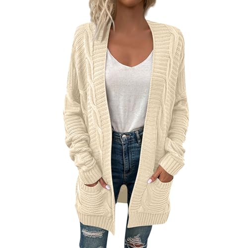 Strickjacke Damen Leichte Strickjacken Für Damen mit Taschen und Knöpfen Cardigan Elegant Strickpullover Langarm Casual Strickmantel Frauen Open Front Sweater Winter Schulterjacke Pullover von FUPODD