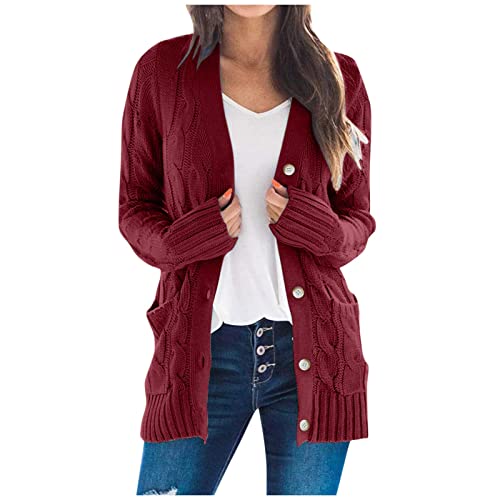 Strickjacke Damen Leichte Strickjacken Für Damen mit Taschen und Knöpfen Cardigan Elegant Strickpullover Langarm Casual Strickmantel Frauen Open Front Sweater Winter Schulterjacke Pullover von FUPODD