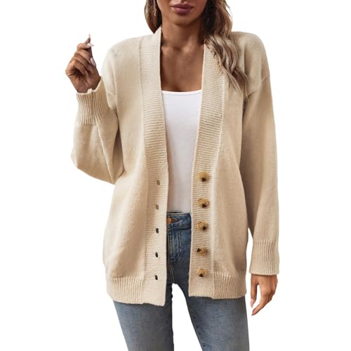 Strickjacke Damen Leichte Strickjacken Für Damen mit Taschen und Knöpfen Cardigan Elegant Strickpullover Langarm Casual Strickmantel Frauen Open Front Sweater Winter Schulterjacke Pullover von FUPODD