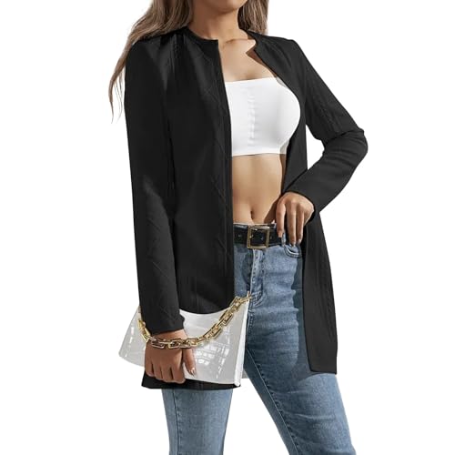 Strickjacke Damen Mittellang Solid Cardigan Damen Elegant Festlich Pullover & Strickjacken Für Damen Casual Leichte Damenstrickjacke Gemütlich Strickmantel Frauen Strickpullover Open Front von FUPODD