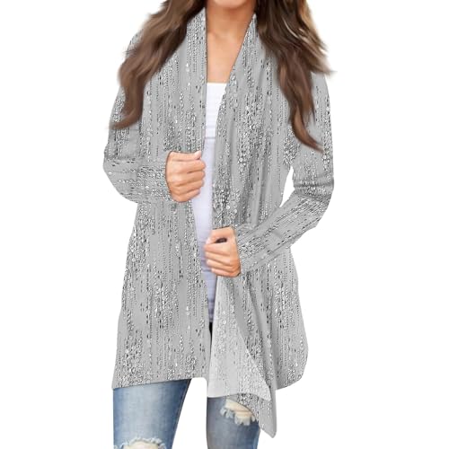 Strickjacken Für Damen Casual Strickjacke Damen Mittellang Outwear Cardigan Damen Elegant Langarm Strickmantel Damen Mit Schalkragen Mantel Damen Blumen Strickpullover Frauen Open Front von FUPODD