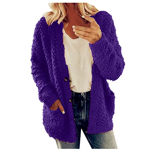 Strickjacken Für Damen Winter Pullover & Strickjacken Für Damen V Auschnitt Strickjacke Damen Grobstrick Elegant Cardigan Damen Warm Fleecejacke Damen Flauschig Strickmantel Frauen Mit Knöpfen von FUPODD
